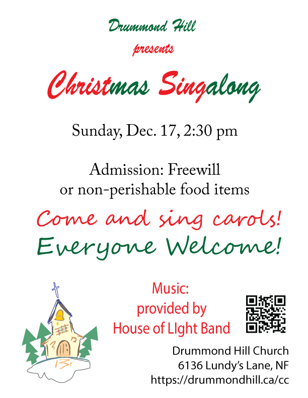 Poster for Christmas Singalong on Sunday, December 17 at 2:30 pm